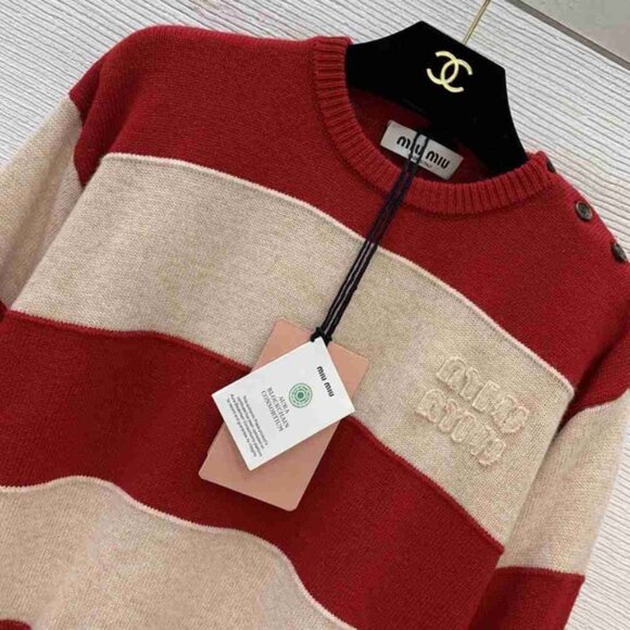 Miu Miu Red and Cream Striped Sweater - Picture 5 of 8